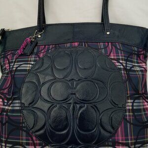 Authentic Coach Poppy Tartan Plaid Navy Blue Shoulder Tote Bag Purse
